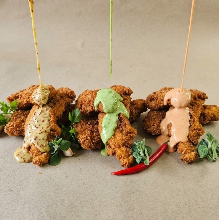 Crispy chicken tenders with four dipping sauces from Eat Out The Box